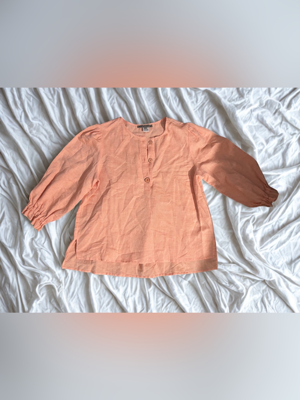 Sharon Young Coral Linen Button-Front Top